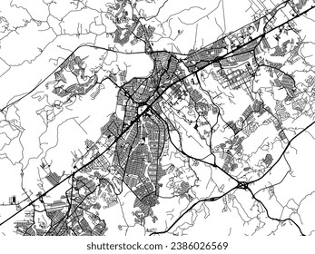 Vector city map of Sao Jose dos Campos in Brazil with black roads isolated on a white background.