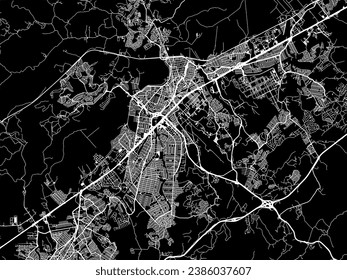 Vector city map of Sao Jose dos Campos in Brazil with white roads isolated on a black background.