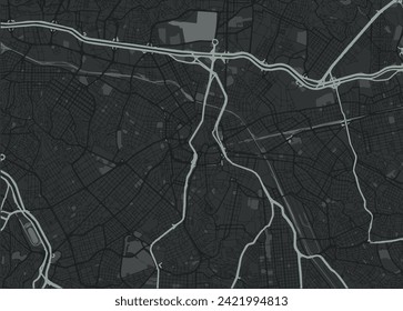 Mapa vectorial de la ciudad de Sao Paolo en Brasil con carreteras blancas aisladas en un fondo gris.