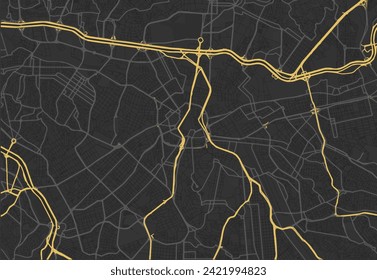 Mapa vectorial de la ciudad de Sao Paolo en Brasil con carreteras amarillas aisladas en un fondo marrón.