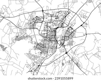 Mapa vectorial de Saransk en la Federación Rusa con carreteras negras aisladas en un fondo blanco.