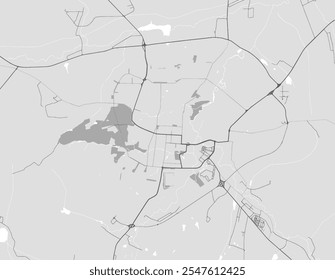 Mapa Vector de la ciudad de Saransk en la Federación Rusa con carreteras negras aisladas sobre un fondo gris.