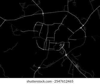 Mapa Vector de la ciudad de Saransk en la Federación de Rusia con carreteras blancas aisladas sobre un fondo negro.