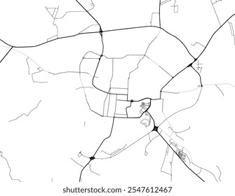 Mapa Vector de la ciudad de Saransk en la Federación de Rusia con carreteras negras aisladas sobre un fondo blanco.