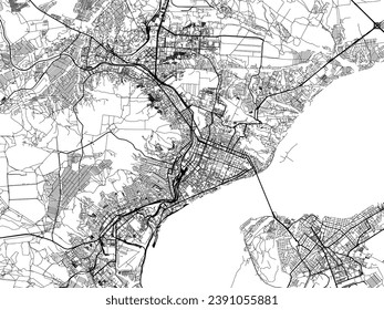 Vector city map of Saratov in the Russian Federation with black roads isolated on a white background.