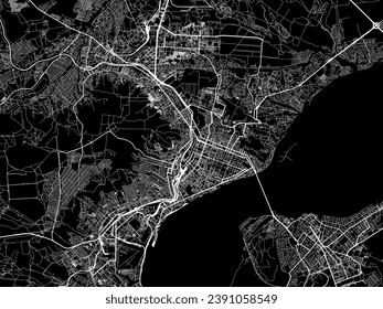 Vector city map of Saratov in the Russian Federation with white roads isolated on a black background.
