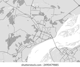 Vector city map of Saratov in the Russian Federation with black roads isolated on a grey background.