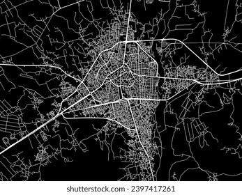 Vector city map of Sari in Iran with white roads isolated on a black background.