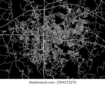 Vector city map of Satna in the Republic of India with white roads isolated on a black background.