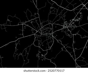 Vector city map of Saugor in the Republic of India with white roads isolated on a black background.