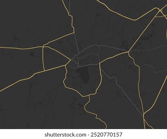 Vector city map of Saugor in the Republic of India with yellow roads isolated on a brown background.