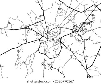 Vector city map of Saugor in the Republic of India with black roads isolated on a white background.