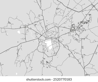 Vector city map of Saugor in the Republic of India with black roads isolated on a grey background.