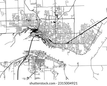 Stadtplan von Sault Ste. Marie Ontario in Kanada mit schwarzen Straßen einzeln auf weißem Hintergrund.