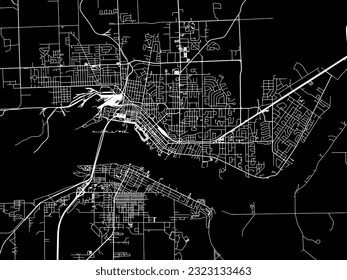 Stadtplan von Sault Ste. Marie Ontario in Kanada mit weißen Straßen einzeln auf schwarzem Hintergrund.