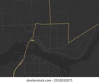 Vector city map of Sault Ste. Marie Ontario in Canada with yellow roads isolated on a brown background.