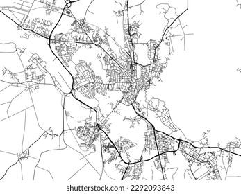 Vector city map of Schwerin in the Germany with black roads isolated on a white background.