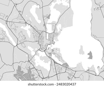 Vector city map of Schwerin in Germany with black roads isolated on a grey background.