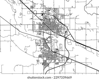 Mapa de la ciudad vectorial de Scottsbluff Nebraska en los Estados Unidos de América con carreteras negras aisladas en un fondo blanco.