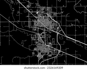 Mapa de la ciudad vectorial de Scottsbluff Nebraska en los Estados Unidos de América con caminos blancos aislados en un fondo negro.