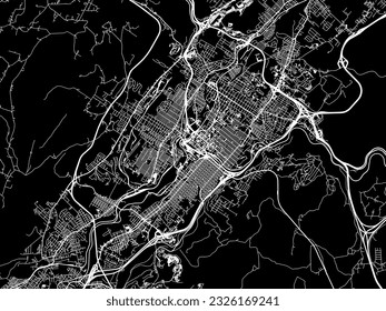 Vector city map of Scranton Pennsylvania in the United States of America with white roads isolated on a black background.