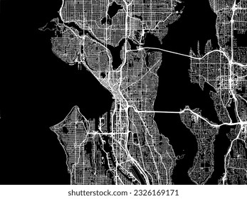 Vector city map of Seattle Washington in the United States of America with white roads isolated on a black background.