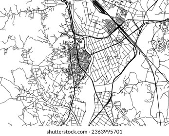 Stadtplan von Sejong in Südkorea mit schwarzen Straßen einzeln auf weißem Hintergrund.