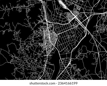 Vector city map of Sejong in the South Korea with white roads isolated on a black background.