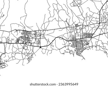 Mapa de la ciudad vector de Seogwipo en Corea del Sur con carreteras negras aisladas en un fondo blanco.