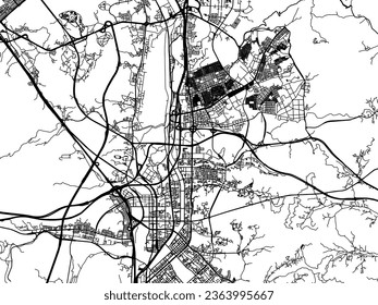 Vector city map of Seongnam-si in the South Korea with black roads isolated on a white background.