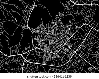 Vector city map of Seosan in the South Korea with white roads isolated on a black background.