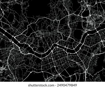 Vector city map of Seoul in the South Korea with white roads isolated on a black background.