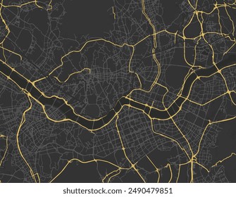 Vector city map of Seoul in the South Korea with yellow roads isolated on a brown background.