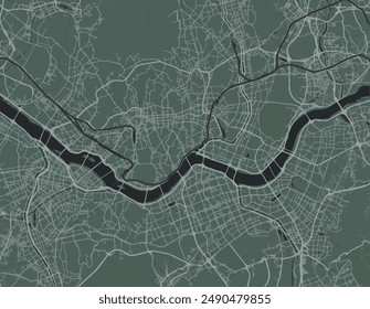 Vector city map of Seoul in the South Korea with white roads isolated on a green background.