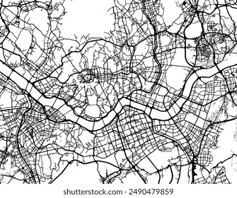 Vector city map of Seoul in the South Korea with black roads isolated on a white background.