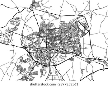 Mapa vectorial de Setif en Argelia con caminos negros aislados en un fondo blanco.