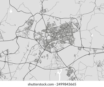 Vector city map of Setif in Algeria with black roads isolated on a grey background
