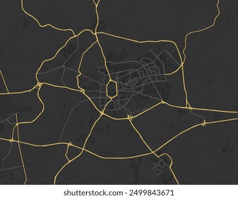 Vector city map of Setif in Algeria with yellow roads isolated on a brown background.