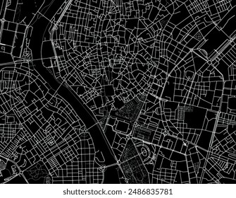 Vector city map of Seville Centro in Spain with white roads isolated on a black background.