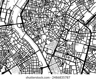 Vector city map of Seville Centro in Spain with black roads isolated on a white background.