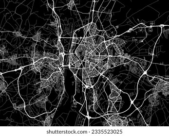 Vector city map of Seville Metropolis in Spain with white roads isolated on a black background.
