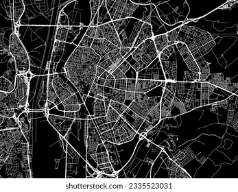 Stadtplan von Sevilla in Spanien mit weißen Straßen einzeln auf schwarzem Hintergrund.