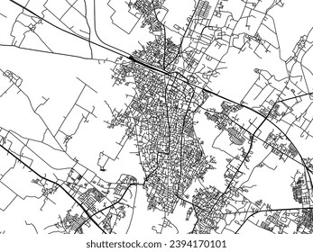 Vector city map of Shahjanpur in the Republic of India with black roads isolated on a white background.