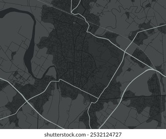 Vector city map of Shahjanpur in the Republic of India with white roads isolated on a grey background.