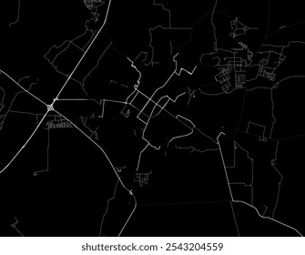 Vector city map of Shakhty in the Russian Federation with white roads isolated on a black background.