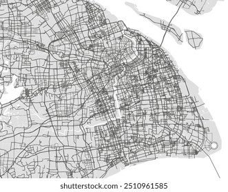 Vector city map of Shanghai in the People's Republic of China with black roads isolated on a grey background.