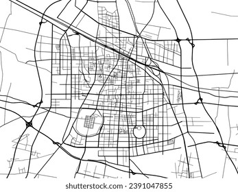 Vector city map of Shangqiu in the People's Republic of China (PRC) with black roads isolated on a white background.