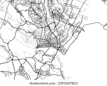 Mapa de la ciudad vector de Shantou en la República Popular China (RPC) con carreteras negras aisladas en un fondo blanco.