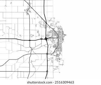 Vector city map of Sheboygan Iowa in the United States of America with black roads isolated on a white background.