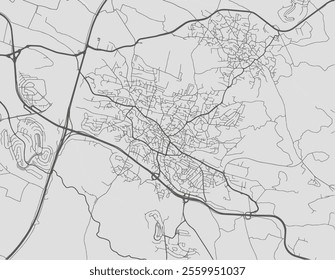 Vector city map of Shefar'am in Israel with black roads isolated on a grey background.